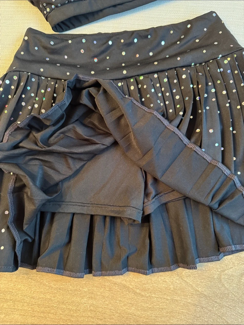 Girls' Black Sparkle Dance Set - One-Shoulder Top & Skirt w/ shorts under